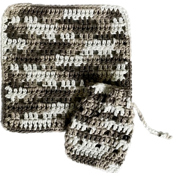 Soap Saver Bag + Washcloth Bath Set - Hand Crafted Crochet 100% Cotton - Picture 10 of 11